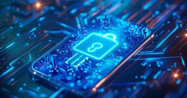 Twofactor authentication represented by a digital key and smartphone, cybersecurity, blue tones, 3D rendering