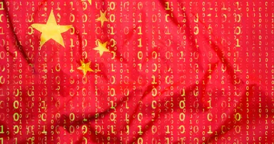 Data protection, binary code with China flag