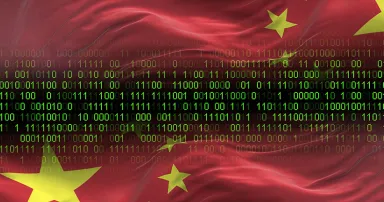 China flag - 3D realistic waving flag on matrix digital background