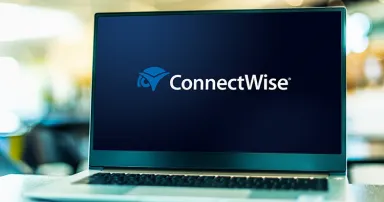 Laptop computer displaying logo of ConnectWise, a software developer based in Tampa, Florida, United States