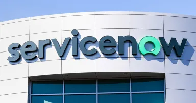 Close up of ServiceNow logo at their headquarters in Silicon Valley; ServiceNow, Inc. is an American cloud computing company