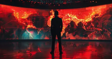 Cyber security operations center with an IT expert monitoring on
