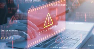 System warning error popup and maintenance showing. Operation system boot-up failure. Cybersecurity technology, system warning on hacked alerts.