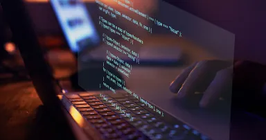 Programming code writing, software coding developing, hands typing computer script