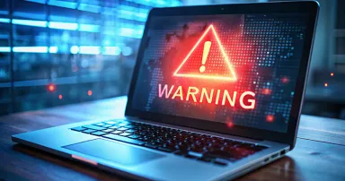 Laptop Screen Warning Alert: Cyber Attack, Virus, Malware, Spyware, System Hacked