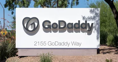 Godaddy logo at the headquarters in Tempe, Arizona, USA - May 26