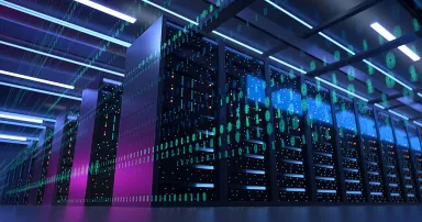 Working Data Center Full of Rack Servers and Supercomputers, Modern Telecommunications, Artificial Intelligence, Supercomputer Technology Concept.3d rendering,conceptual image.