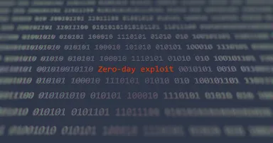 Cyber attack zero-day exploit vulnerability in text binary system ascii art style, zero-day code on editor screen