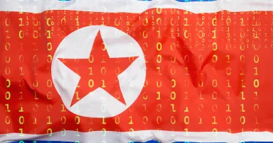 North Korean flag with binary code